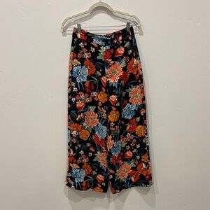 Zara Black Floral Wide Leg Pants